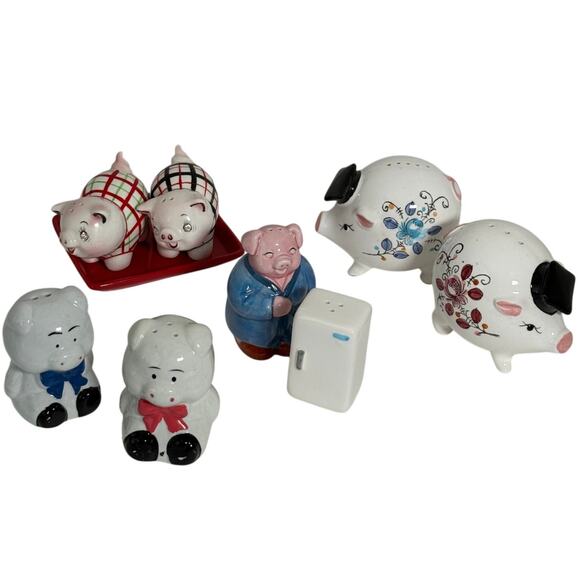 Lot 4 Pigs Ceramic Salt Pepper Shakers Vintage Plaid Tray Bling Grad Fridge - Picture 9 of 9